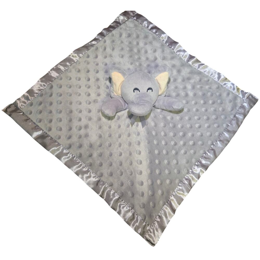 ELEPHANT Lovey Crinkle Ears Gray Plush Satin Security Blanket Toy 16"x16"